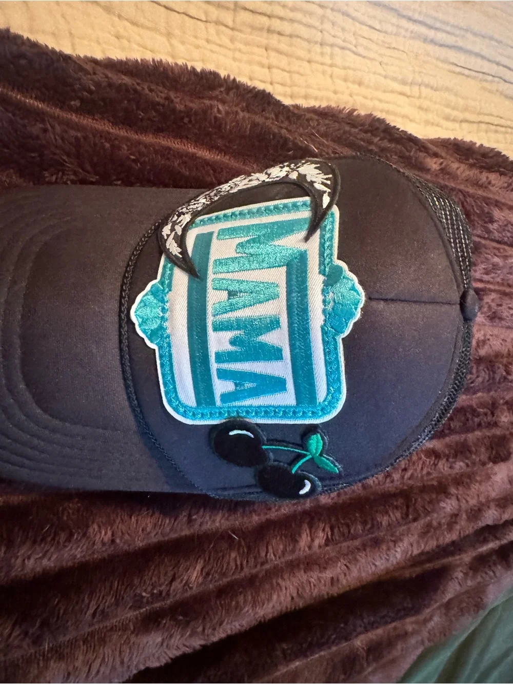 MAMA Embroidered Black Cap with Teal Patch